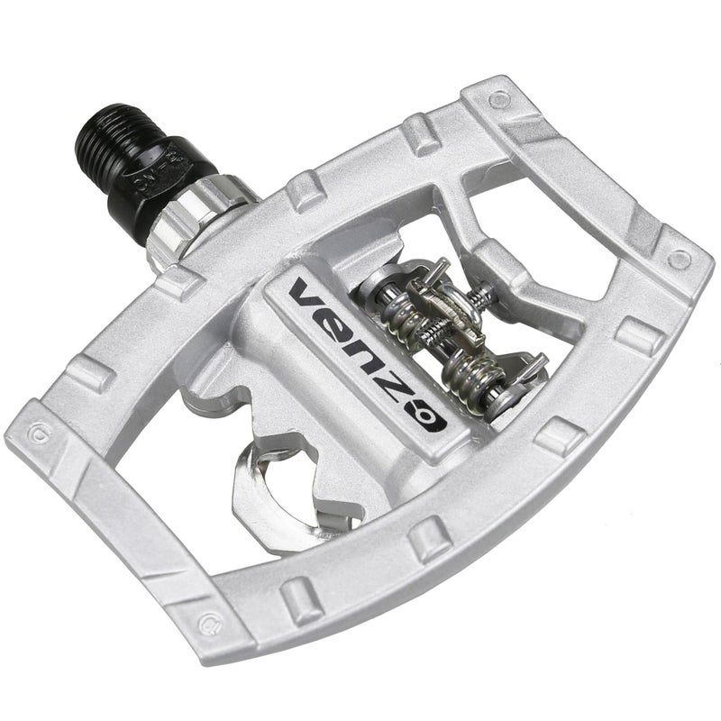 Venzo Dual Function Platform Multi-Use Compatible with Shimano SPD Mountain Bike Bicycle Sealed Clipless Pedals - Dual Platform Multi-Purpose - Great for Touring, Road, Trekking Bikes - Silver - Image 1